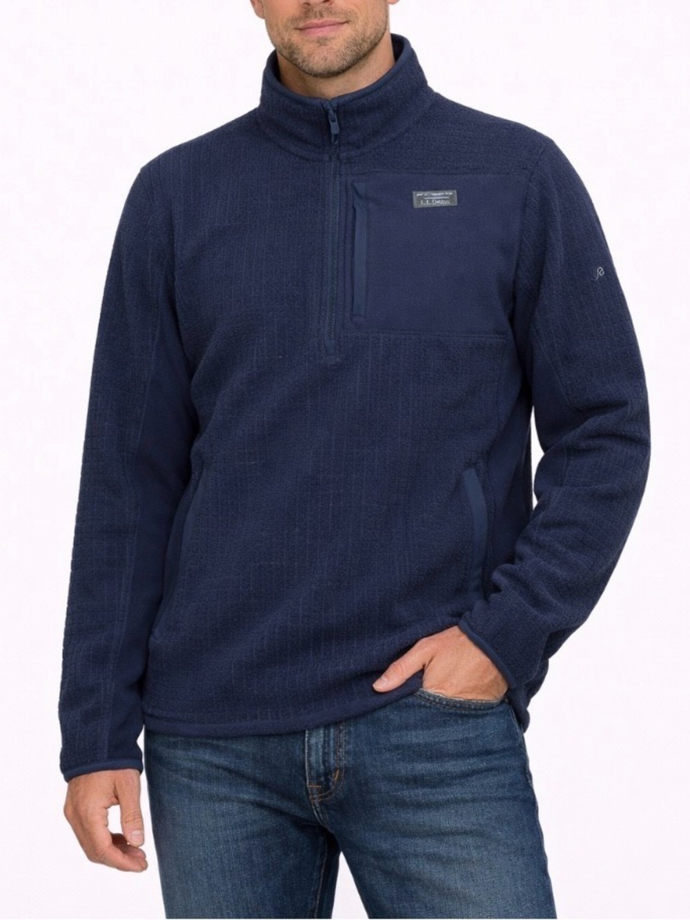 L.L. Bean pullover 1/4 zip up jacket coat fleece black textured men's SZ LG